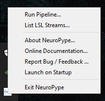 Neuropype menu